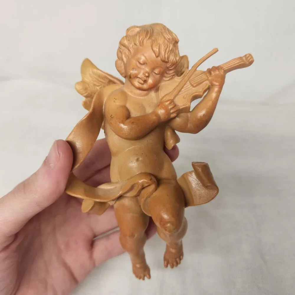 vintage Fontanini angel cherub baby figurine playing violin Ornament